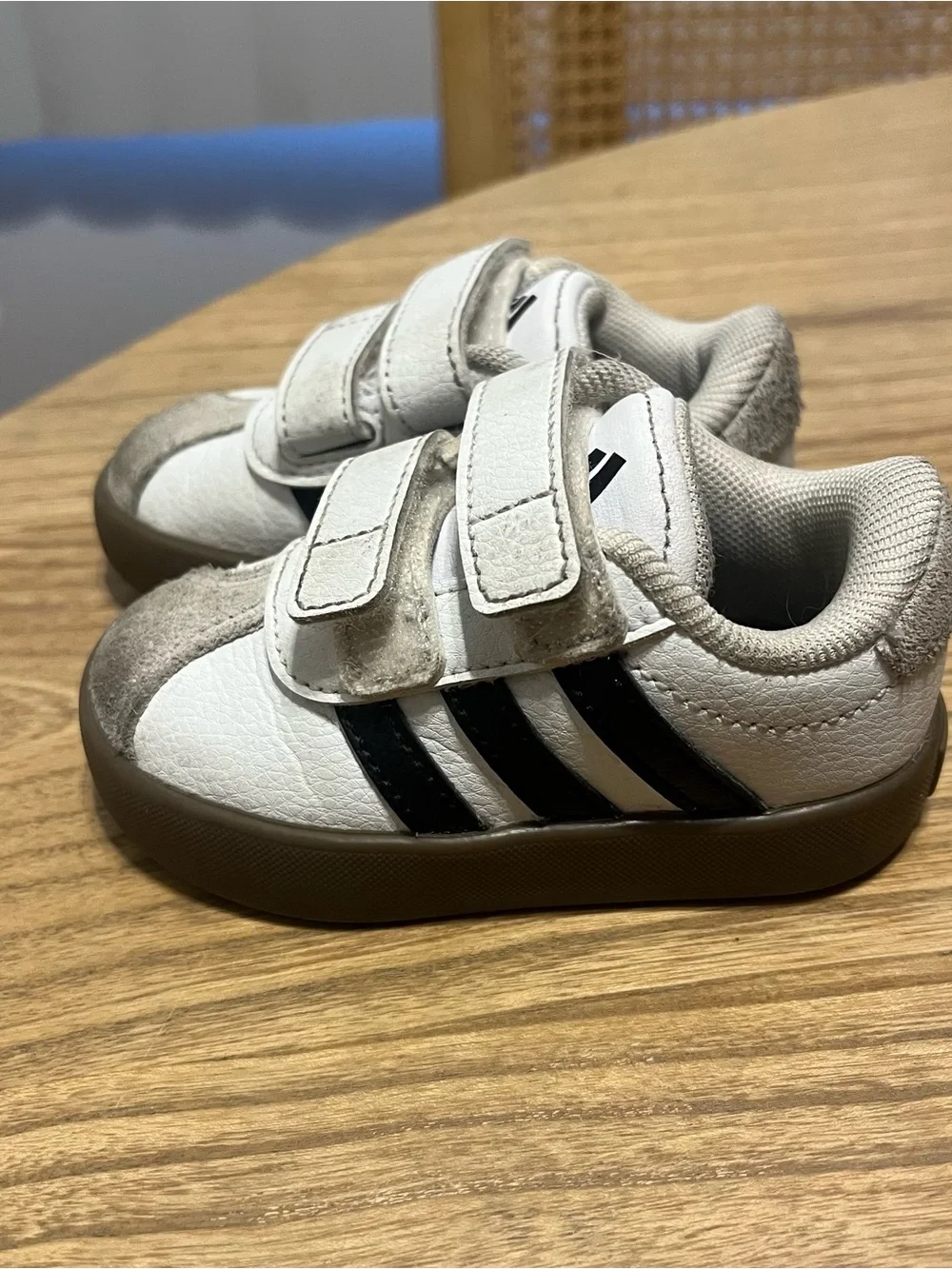 adidas Kids White Sneakers with Black Stripes - Velcro